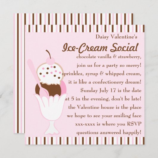 Neapolitan Sundae Einladung (Vorne/Hinten)