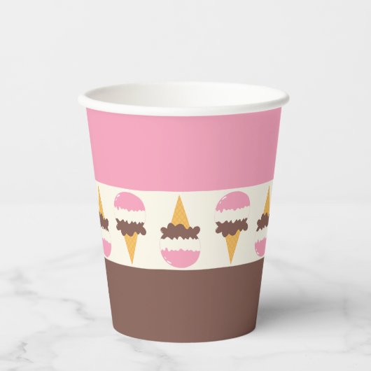 Neapolitanes Eiscreme Streifen Muster Pappbecher (Vorderseite)