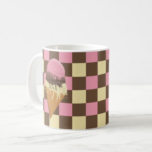 Neapolitanes Ice Cream Cone Tasse Checkerboard Mus (Vorderseite Links)