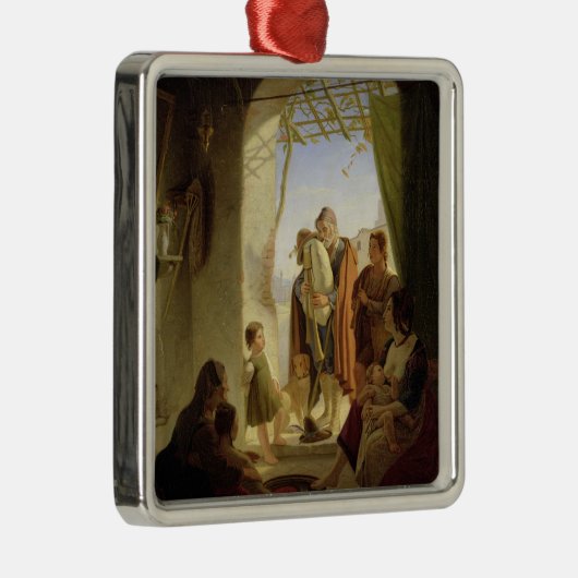 Neapolitanischer Dudelsackspieler in winterlichem Silbernes Ornament (Rechts)