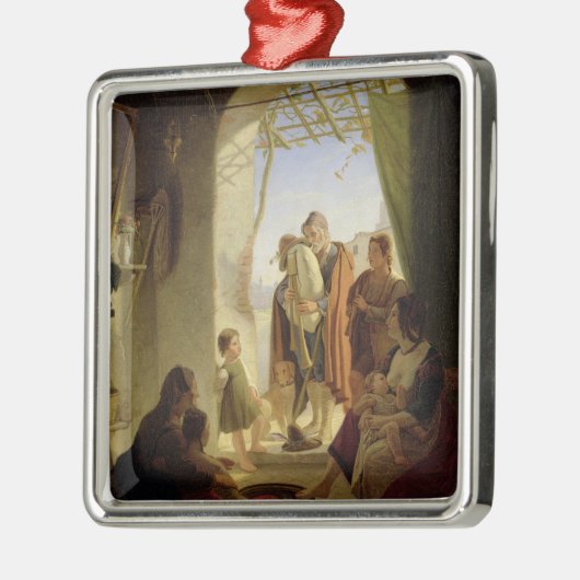 Neapolitanischer Dudelsackspieler in winterlichem Silbernes Ornament (Links)