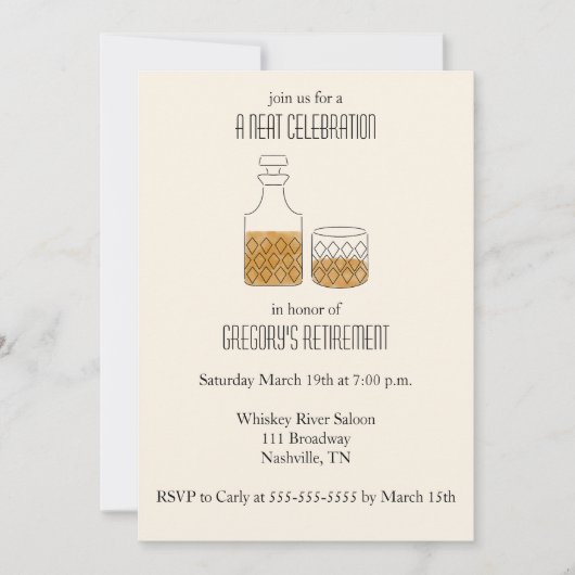 Neat Celebration Whiskey Retirement Party Einladung (Vorderseite)