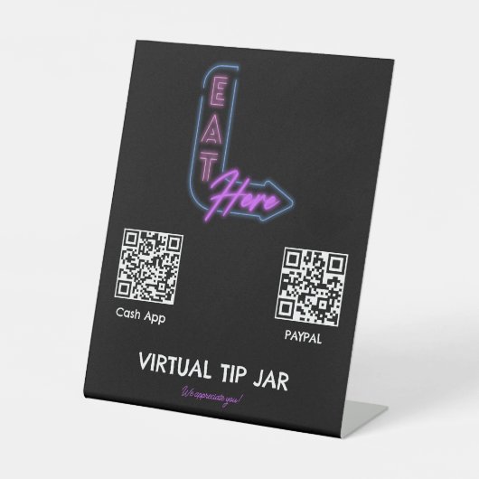 Neat Eat Here Virtual Tip Jar Tabletop Sign Sockelschild (Vorderseite)