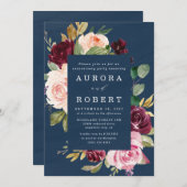 Neavy Blue Burgund Blush Gold Jubiläum Party Einladung (Vorne/Hinten)