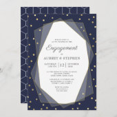 Neavy Blue Gold Confetti Geometric Engagement Part Einladung (Vorne/Hinten)