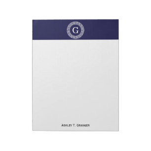 Neavy Blue Wht Griechischer Schlüsselrahmen Initia Notizblock