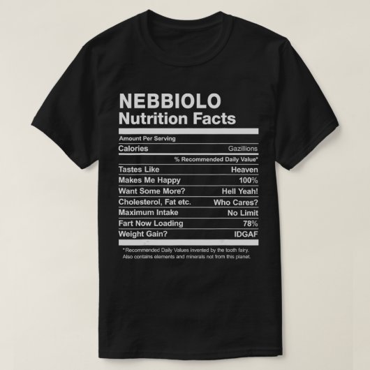 Nebbiolo Nutrition Facts Funny T-Shirt (Design vorne)