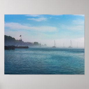 Nebel am Hafen von Mackinac Poster