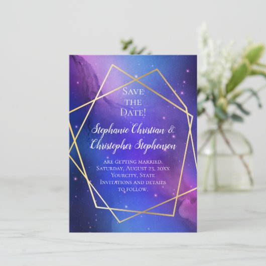 Nebel Celestial Geometric Save the Date Einladung (Stehend Vorderseite)