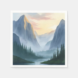 Nebel-Gebirgszug-Natur-Aquarellmalerei Serviette