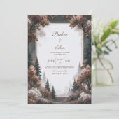 Nebel-Kiefernhochzeit Einladung (Stehend Vorderseite)