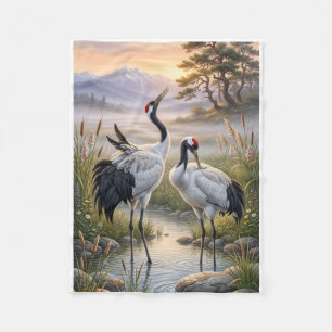 Nebel Landschaft Elegante Kraniche Natur Wildtiere Fleecedecke