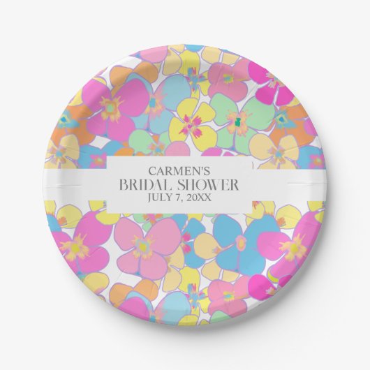 Nebel Retro Blumenrosa farbiges Brautparty Pappteller (Vorderseite)