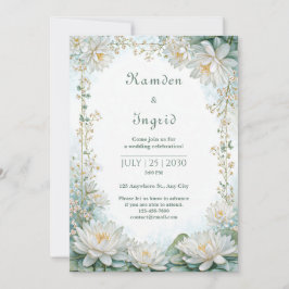 Nebel-Teal Weiße Seerosen-Rand-Hochzeit Einladung