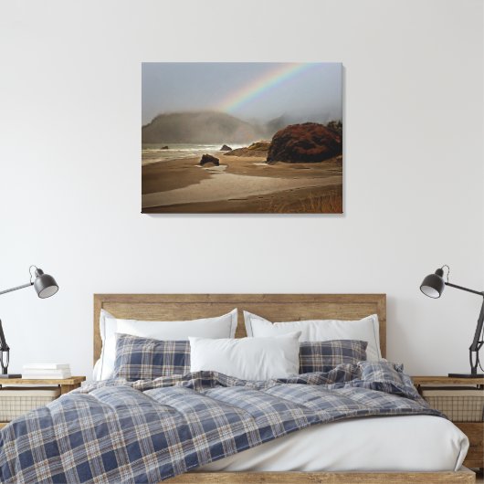 Nebel und Regenbogen am Strand von Oregon Leinwanddruck (Insitu (Schlafzimmer))