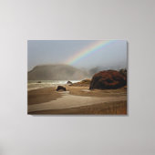 Nebel und Regenbogen am Strand von Oregon Leinwanddruck (Vorderseite)