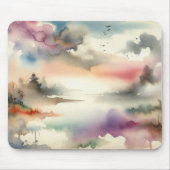 Nebelbäume und Vögel in Aquarellen Mousepad (Vorne)
