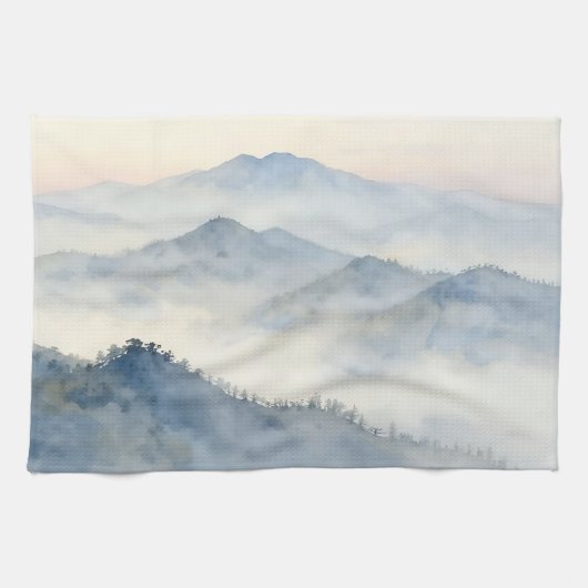 Nebelberg-Aquarell-Landschaft Geschirrtuch (Horizontal)