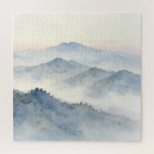 Nebelberg-Aquarell-Landschaft Puzzle