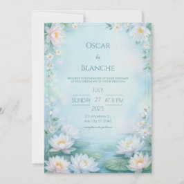 Nebelblaue Ätherische Wasserlilien Rahmen Hochzeit Einladung