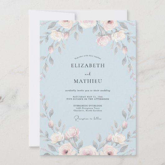 Nebelblaue Bemalte Hochzeit Einladung (Vorderseite)