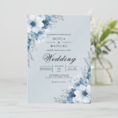 Nebelblaue Blumengewölbe-Hochzeit Einladung (Stehend Vorderseite)