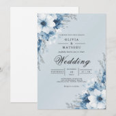 Nebelblaue Blumengewölbe-Hochzeit Einladung (Vorne/Hinten)