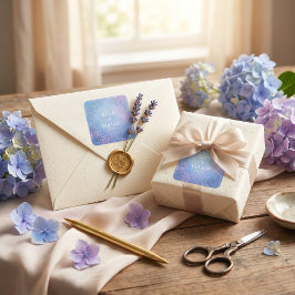Nebelblaue Immergrün Botanisches Goldrand Hochzeit Quadratischer Aufkleber