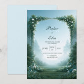 Nebelblaue Wiesenbogen-Hochzeit Einladung (Vorne/Hinten)
