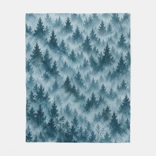 Nebelblauer Kiefernwald-Wasserfarbemuster Fleecedecke (Vorderseite)