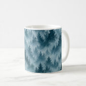 Nebelblauer Kiefernwald-Wasserfarbemuster Kaffeetasse (VorderseiteRechts)