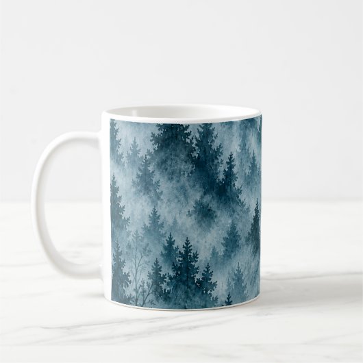 Nebelblauer Kiefernwald-Wasserfarbemuster Kaffeetasse (Links)