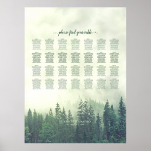 Nebelgrüne Kiefern 28-Tisch-Hochzeits-Sitzplan Poster