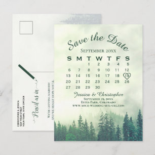 Nebelgrüner Wald Hochzeit Save-the-Date-Kalender Ankündigungspostkarte