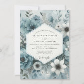 Nebelhaft blaue florale Hochzeit Einladung (Vorderseite)