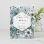 Nebelhaft blaue florale Hochzeit Einladung (Stehend Vorderseite)