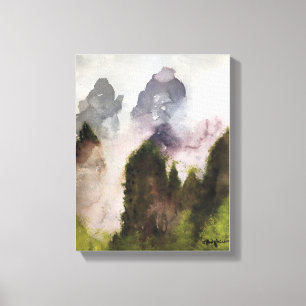 NEBELHAFTE BERGE, AQUARELL LEINWANDDRUCK