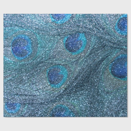 nebelhafte blaue Glitterpfaufedern Geschenkpapier (Flach)