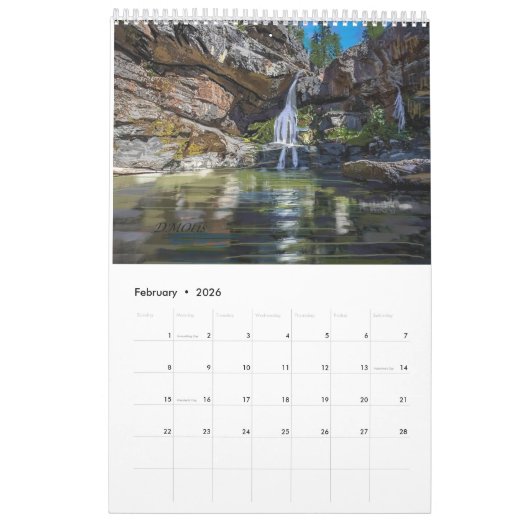 Nebelhafte Wasserfälle Kalender (Feb 2026)