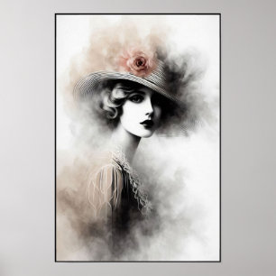 Nebelhaftes Retroporträt der Eleganz Poster