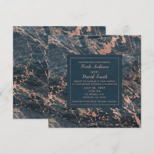 Nebelhaftes Rustikal Blau & Roségold Rosa Glamour Einladung