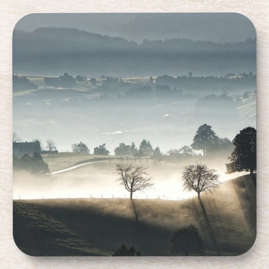 Nebelhaftes Schweizer Landschaftsbild Getränkeuntersetzer (Vorderseite)