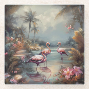 Nebelhaftes tropisches Flamingo-Botanik-Paradies Glasuntersetzer