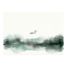 Nebelhaftes Wasserfarben-Vogel-Landschaftskunst-Po