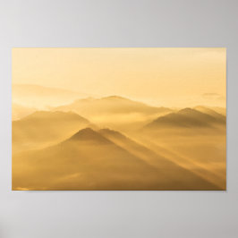 Nebelhügel morgens Sonnenaufgang Poster