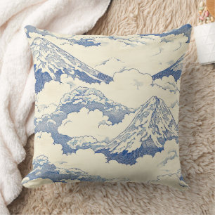 Nebelige blaue Schneegipfel Natur Szenerie Muster Kissen