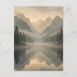 Nebeliger Bergsee-Kiefernwald-Sonnenaufgang Postkarte