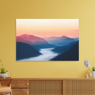 Nebeliger Fluss Soča bei Sonnenaufgang Leinwanddruck