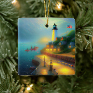 Nebeliger Hafen und Leuchtturm Keramikornament
