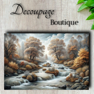 Nebeliger Herbst Fluss Stromschnellen Vintage Stil Seidenpapier